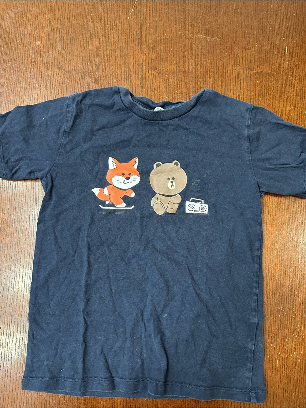 MAISON KITSUNE X Line Friends Navy Short Sleeve Tee with Fox & Bear Print